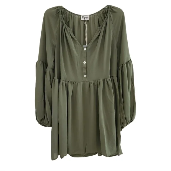 SMYM | Sienna Swing Dress Army Green Chiffon Dress - Picture 3 of 9